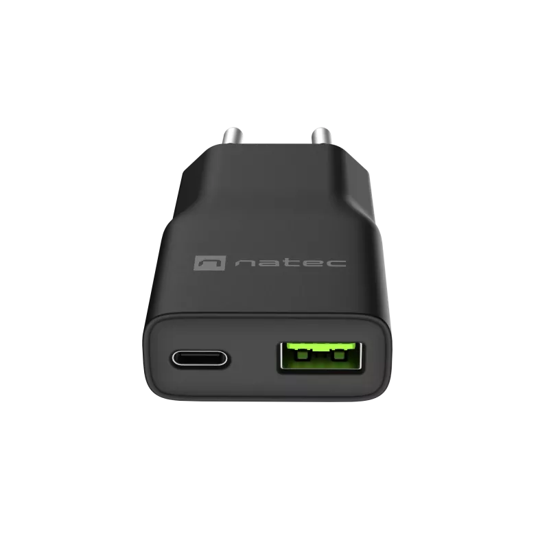 Strāvas adapteris NATEC Ribera NUC-2377 — 1×USB-A, 1×USB-C, 3 A izeja