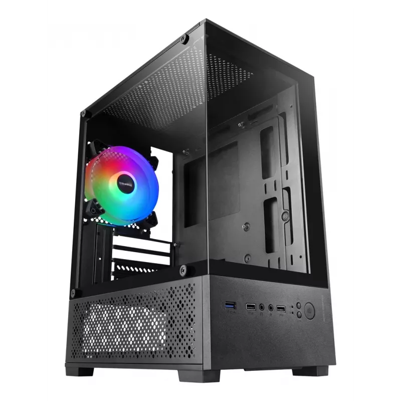 TACENS Mars Gaming MC-SE2 — Mini-ITX / Micro-ATX, melns, sānu logs, apakšā izvietots barošanas bloks, atbalsta 2x2,5 collu + 1x3,5 collu
