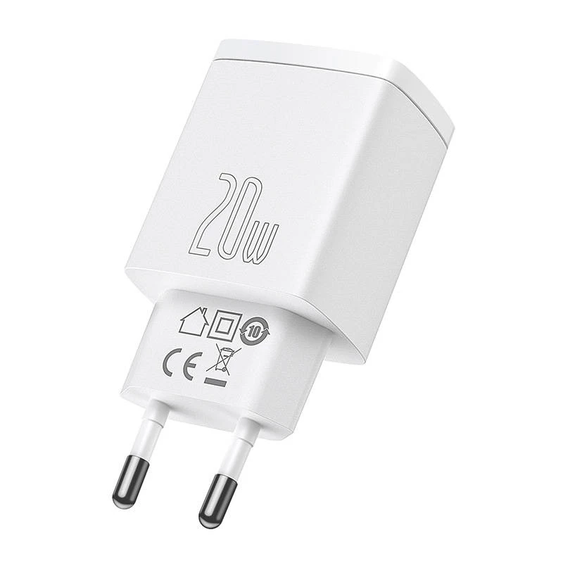 Sienas lādētājs Baseus Compact 1x USB-A + 1x USB-C 3A, kompakts ceļojuma adapteris