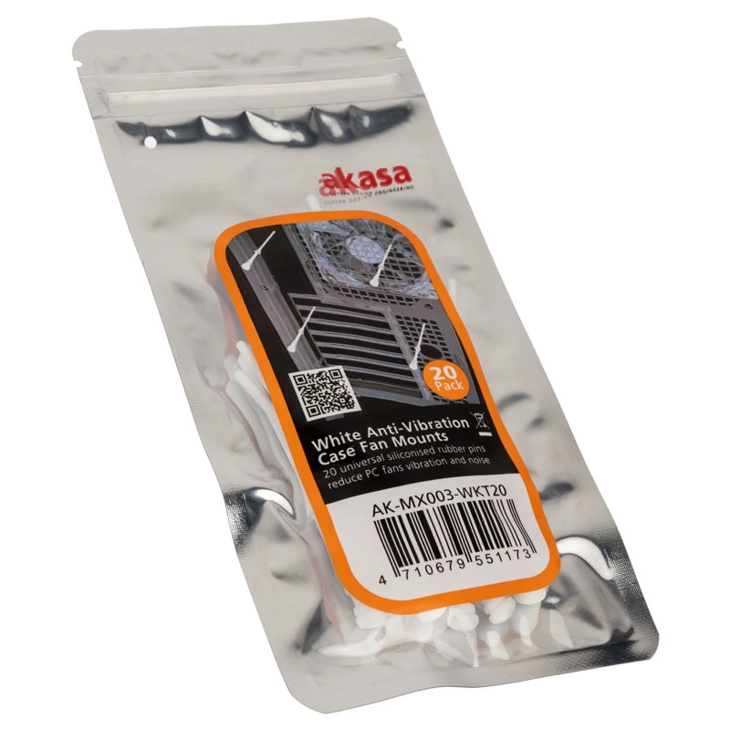 Akasa AK-MX003-WKT20 pretvibrācijas datora ventilatora stiprinājumi, balts, 20 gab. iepakojumā