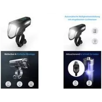 Velosipēda priekšējais lukturis FISCHER 007790 100 Lux LED, darbināms ar baterijām, melns