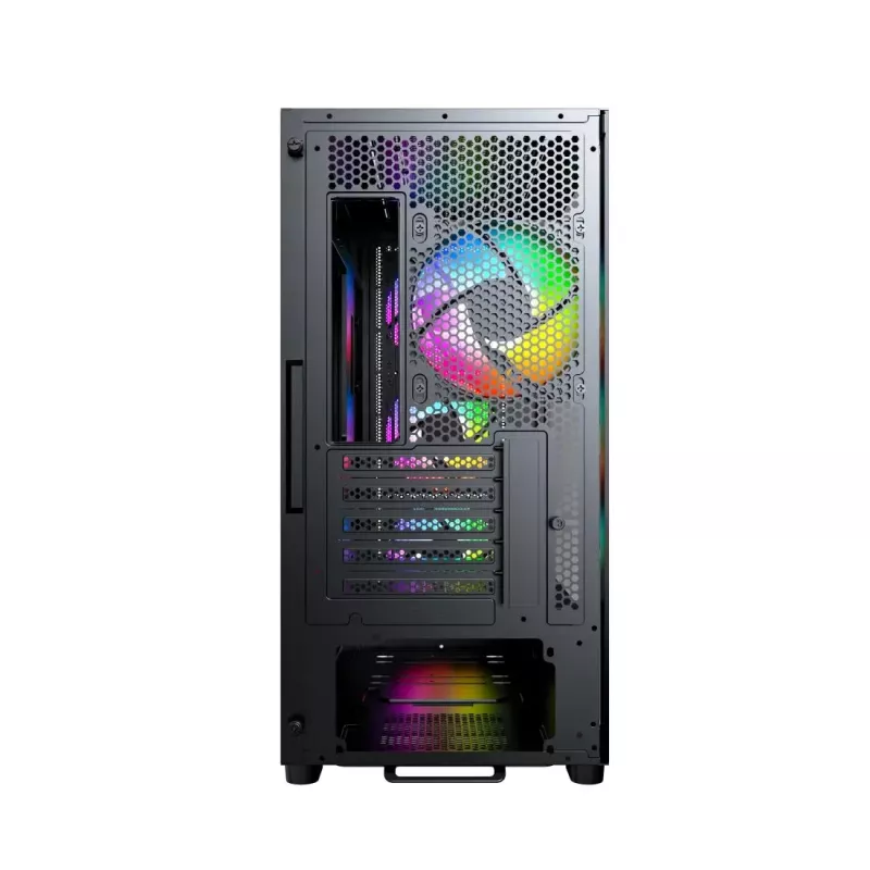 Montech X5M (B) Micro Tower PC korpuss — Micro‑ATX/Mini‑ITX, 3x120mm priekšā, 1x120mm aizmugurē, atbalsta ATX barošanas bloku, 2x3.5 collu + 4x2.5 collu, Melns