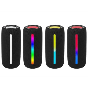 Pārnēsājams stereo skaļrunis TRACER Stripe Melns — 10 W RMS, Bluetooth/vadu, USB-A un USB-C, MicroSD, iebūvēts akumulators (līdz 5 h)