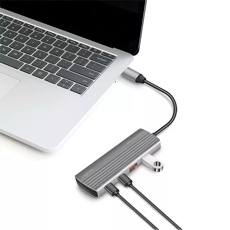 LogiLink USB 3.2 Gen2 centrmezgls 7+1 porti, 2x USB-A, 5x USB-C, PD 100 W, alumīnijs