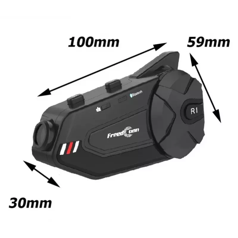 Headset FreedConn R1 PLUS E motociklu Bluetooth domofons, Bluetooth 5.0+EDR, diapazons 1000 m, IP65, FM, 1080p video, 30 h sarunu laiks