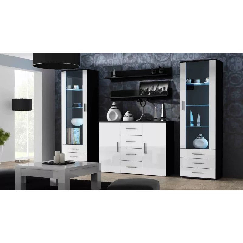 Cama viesistabas kumode UNI melns/balts glancēts