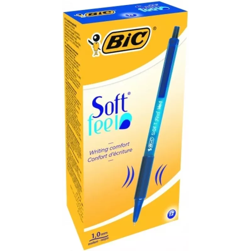 BIC lodīšu pildspalvas SOFTFEEL CLIC 0,32 mm, zila, Kaste 12 gab. 914346