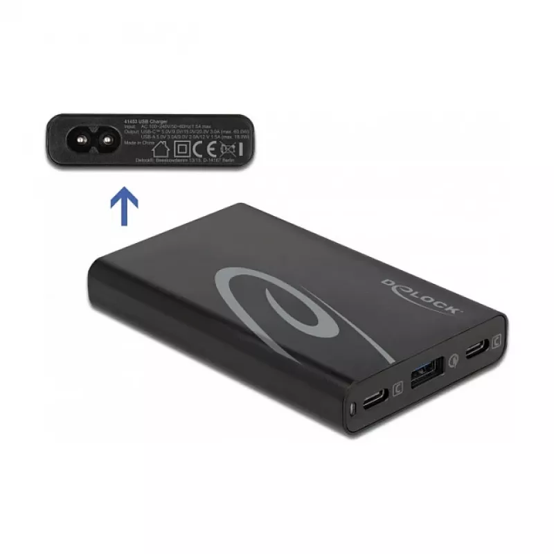 DeLOCK USB lādētājs 2 x USB Type-C PD 3.0 + 1 x USB Type-A, 60 W