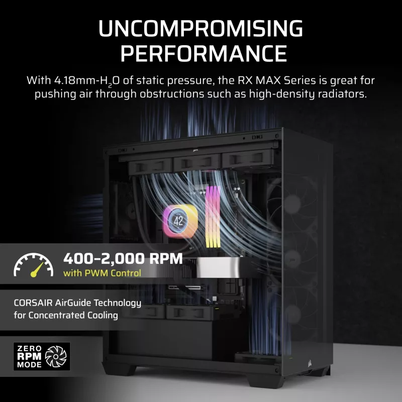 Corsair iCUE LINK RX120 MAX 120mm korpusa ventilators - melns