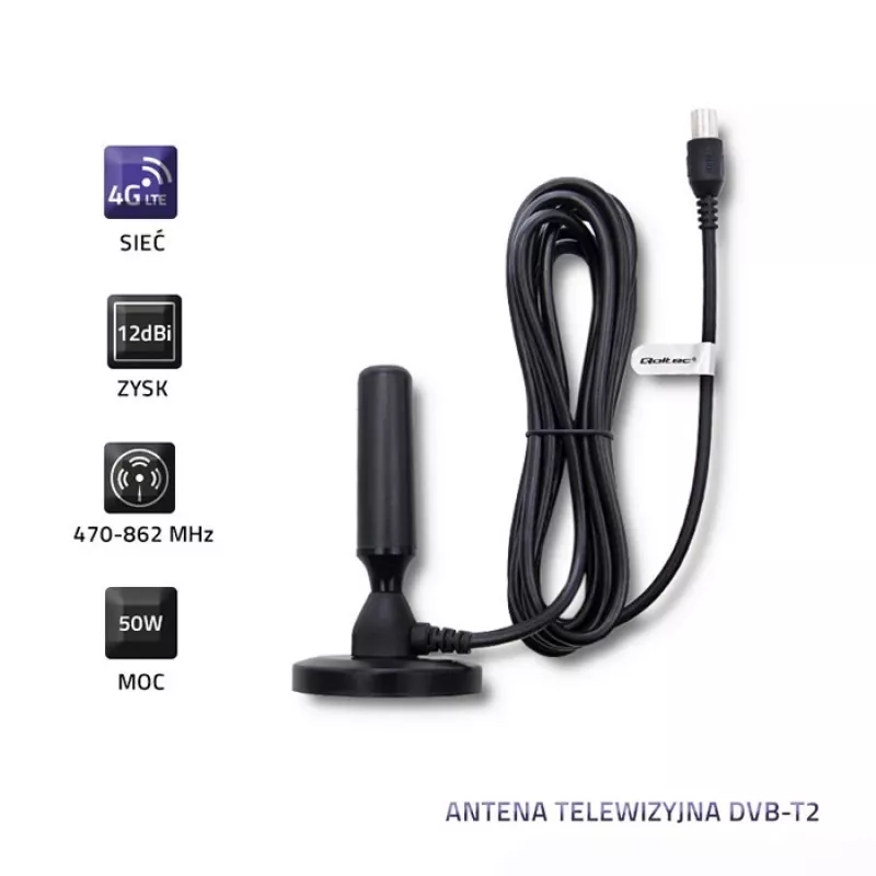 Iekštelpu TV antena QOLTEC 57016 DVB-T2 — kompakts dizains digitālai virszemes uztveršanai