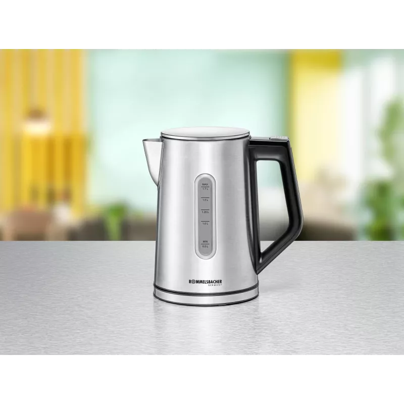 Elektriskā tējkanna Rommelsbacher WK 3000 — 1,7 L, 3000 W, nerūsējošais tērauds un melna