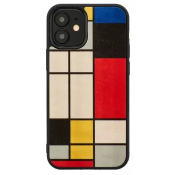 Telefona maciņš Man and Wood iPhone 12 mini — koka aizmugure, melns rāmis