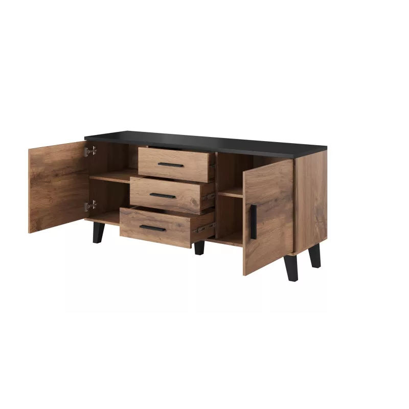 Cama sideboard LOTTA 150 2D3S wotan oak + mat Melns