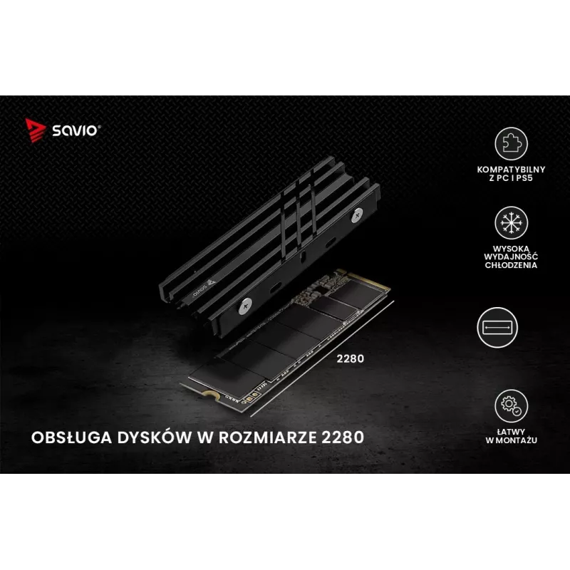 Gaisa dzesētājs SAVIO M.2 NVMe 2280 AK-60 melns radiators 22x80 mm SSD