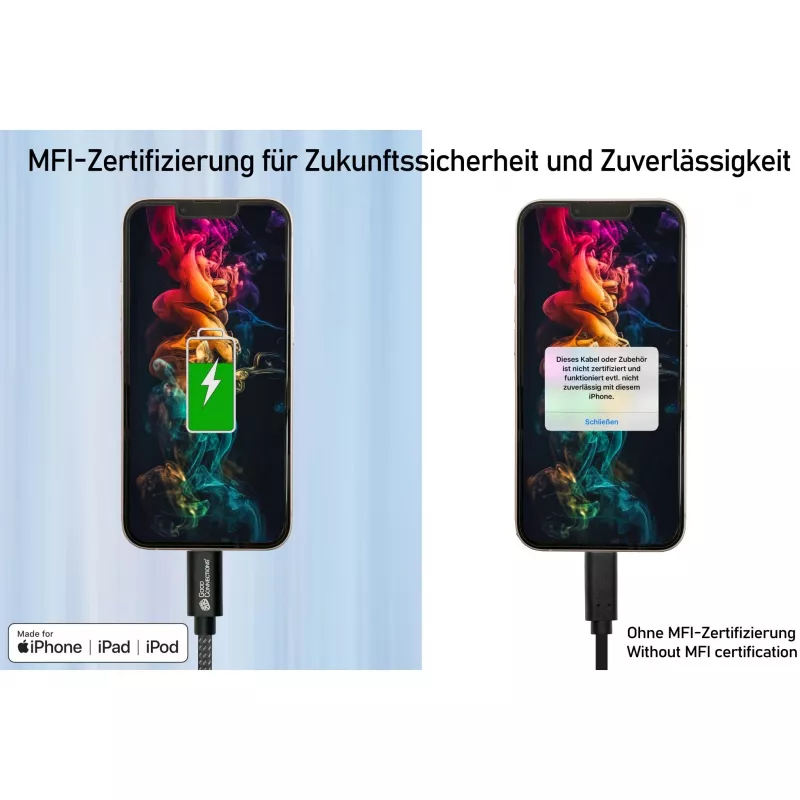 Good Connections USB 2.0 Lade- und Datenkabel für iPhone/iPad/iPod USB-C Stecker an Lightning - Das hochwertig verarbeitete und offiziell von Apple ze