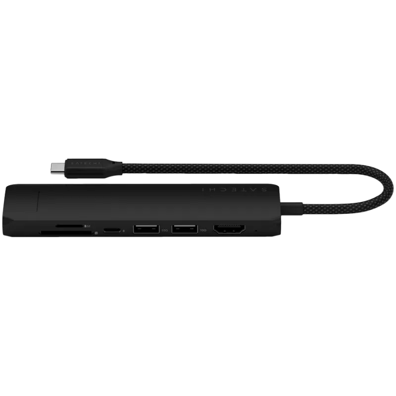 Satechi 7-in-1 USB-C Slim Multiport Adapter Ethernet (USB-C PD, 2x USB-A, HDMI 4K, Ethernet, micro/SD karšu lasītājs) (Melns)