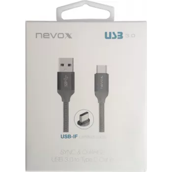 USB 3.2 Gen 1 kabelis, USB-A spraudnis > USB-C spraudnis (sudraba krāsā, 1 metrs, ar apvalku)