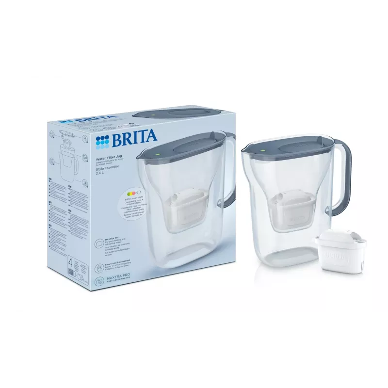 Ūdens filtra krūze BRITA Style Essential 2,4 L grafīta — krūze ar MAXTRA kasetni, Smart Light, 1,4 L filtrētās kapacitātes