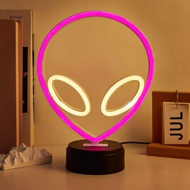 Galda lampa MANTA SNL86PK Style Neon Lights UFO Pink – dekoratīva neona stila rozā lampa