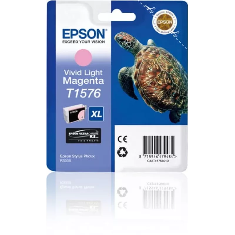 Epson Turtle T1576 Spilgti gaiši fuksīna, Augsta (XL) ietilpība, Spilgti gaiši fuksīna, Pigmenta bāzes tinte, 25.9 ml, 1 gab., 2300 lappuses