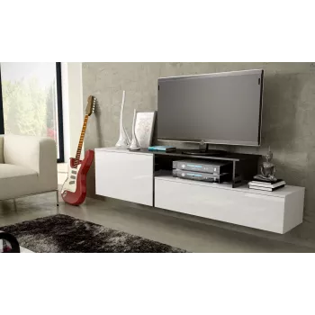 Cama TV skapis SIGMA 3 180 balts/balts glancēts + melns