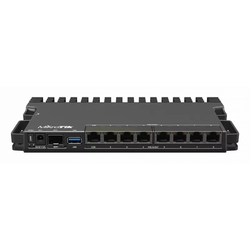 Vadu maršrutētājs MikroTik RB5009UPR+S+IN — 8x RJ-45 PoE porti, 2,5GbE, SFP+ slots, RouterOS
