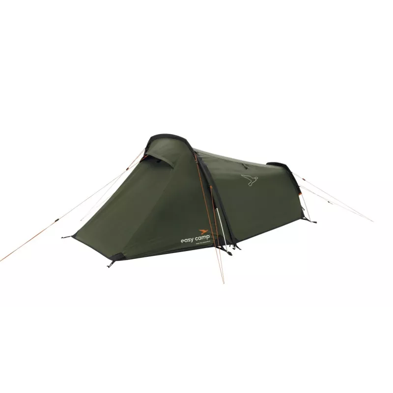 Tuneļa telts easy camp Sarek 1 (tumši zaļa/oranža, 2025) — vienvietīga, tuneļveida dizains