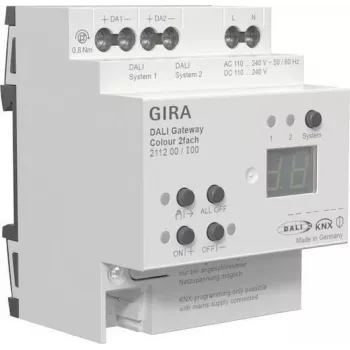 gira DALI vārteja Colour 2f REG KNX Secure – DIN-sliedes vārteja DALI apgaismojuma vadībai (modelis 211200)
