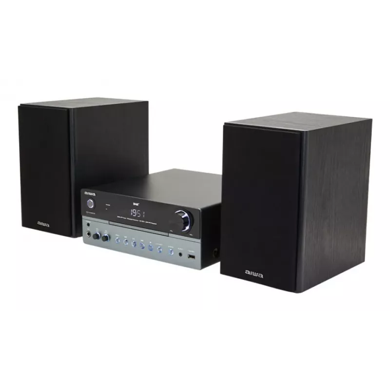 Mājas audio mikrosistēma Aiwa MSBTU-700DAB — 25W RMS, DAB+/FM, Bluetooth 10m, teknes CD, LED displejs, melna/Arktikas zila