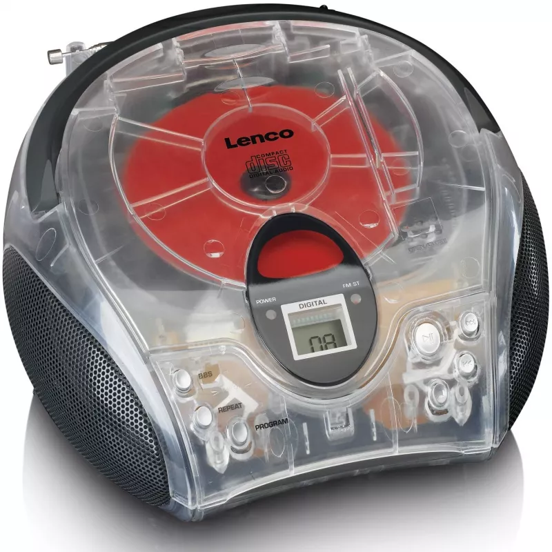 Portatīvs radio CD atskaņotājs Lenco SCD-24TR — FM, 4 W izejas jauda, LCD, teleskopiskā antena, maiņstrāva/līdzstrāva, 6×C baterijas