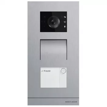 Video domofons Busch-Jaeger A21381P1-S-03, sudraba krāsā, nerūsējošā tērauda ārējais korpuss, pogas, 135×29×277 mm