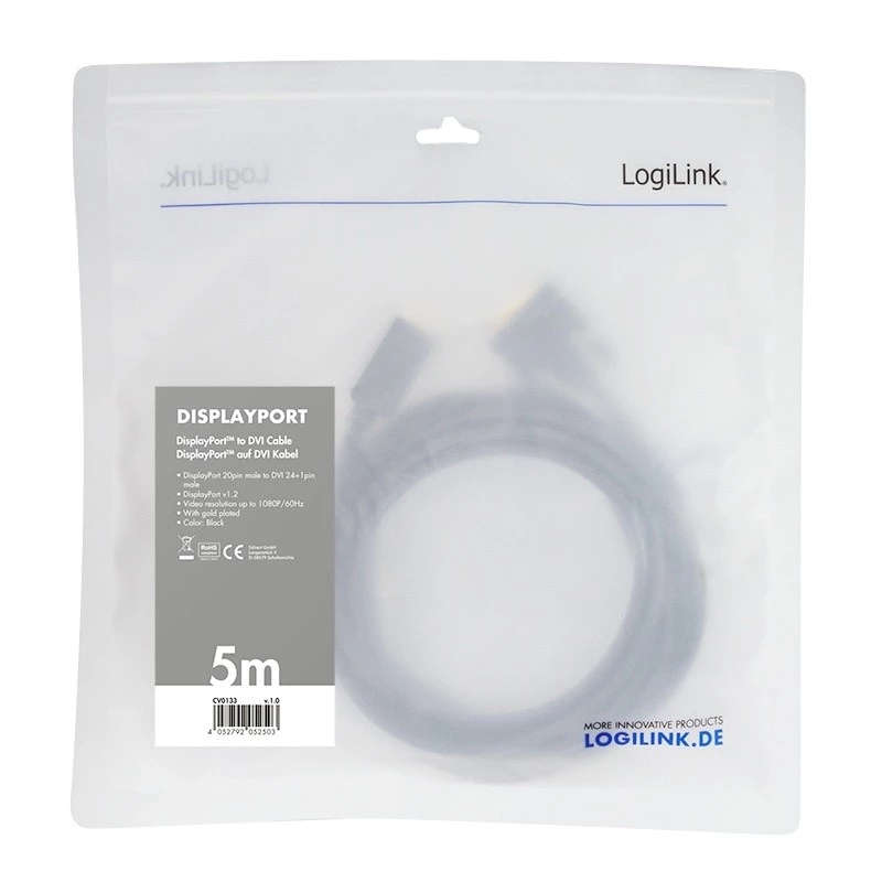 DisplayPort uz DVI kabelis, melns, 5m