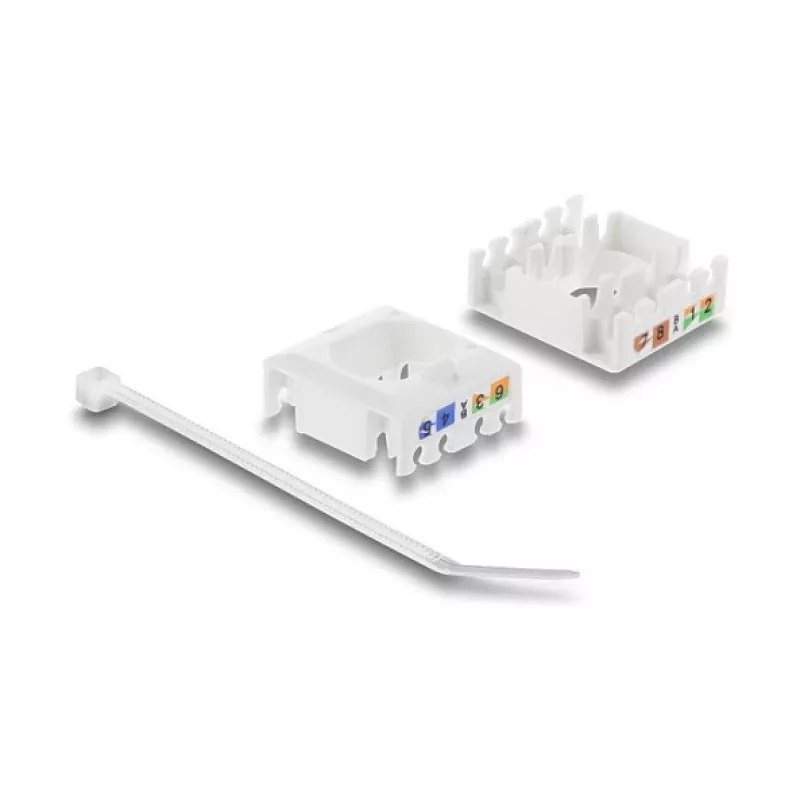 Keystone modulis DELOCK RJ45 uz LSA Cat.6 UTP bez instrumentiem ar putekļu vāciņu, plakans, 16×31,8×19,4 mm, balts/melns