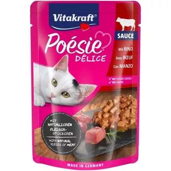 Mitrā kaķu barība Vitakraft Poésie Delice — liellopu gaļa, 85 g paciņa, pieaugušiem kaķiem, 84% mitruma, 8% olbaltumvielu
