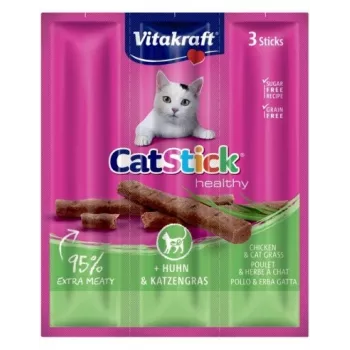 Vitakraft CatStick Mini ar vistu un zāli, mitrie kaķu kārumi, 3 gab.