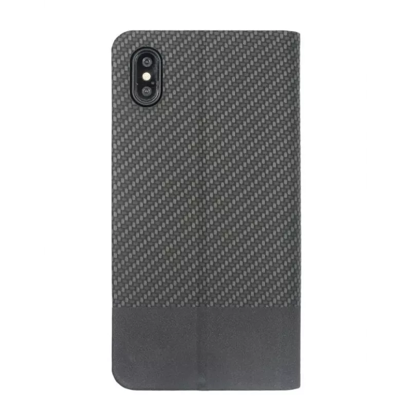 Telefona grāmatiņas stila vāciņš Tellur Carbon iPhone XS — melns