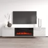 TV skapītis cama meble LUXE 1826×345×375 mm balts spīdīgs ar iebūvētu melnu elektrisko kamīnu (1400–1600 W)