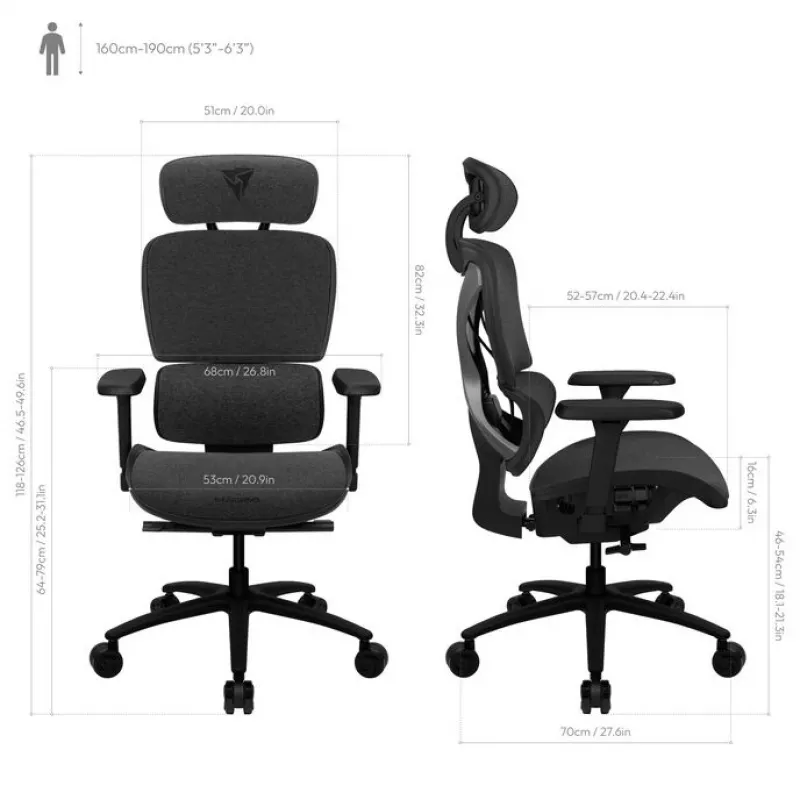 Biroja krēsls Thunder X3 XTC Ergonomic Loft Dark G — augsta atzveltne, regulējami roku balsti