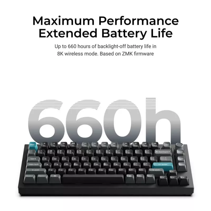 Mehāniskā tastatūra Keychron Q1 Ultra 8K — 75% forma, USB + RF bezvadu + Bluetooth, RGB LED, Melna