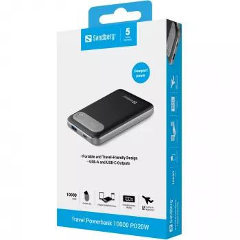 Ārējais akumulators Sandberg Travel Powerbank 10000 PD20W 10000 mAh litija polimēra