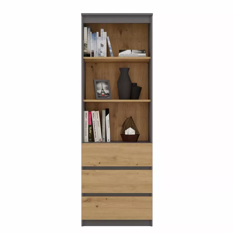 Biroja grāmatu skapis top e shop RS-60 ANT/ART KPL — 3 plaukti, skaidu plāksne, 600×350×1800 mm