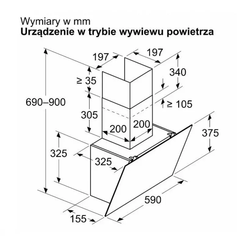 Pie sienas stiprināms tvaika nosūcējs Bosch DWK65DK20, 590×325×690 mm, 550 m³/h, 3 ātrumi, 62 dB, balts, alumīnija tauku filtrs