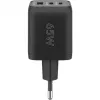 USB-C Ātrais lādētājs Nano, PD, GaN, 65 W, USB-C pīts kabelis (melns, 1x USB-A, 2x USB-C PD, Quick Charge 3.0, 1 metra kabelis)