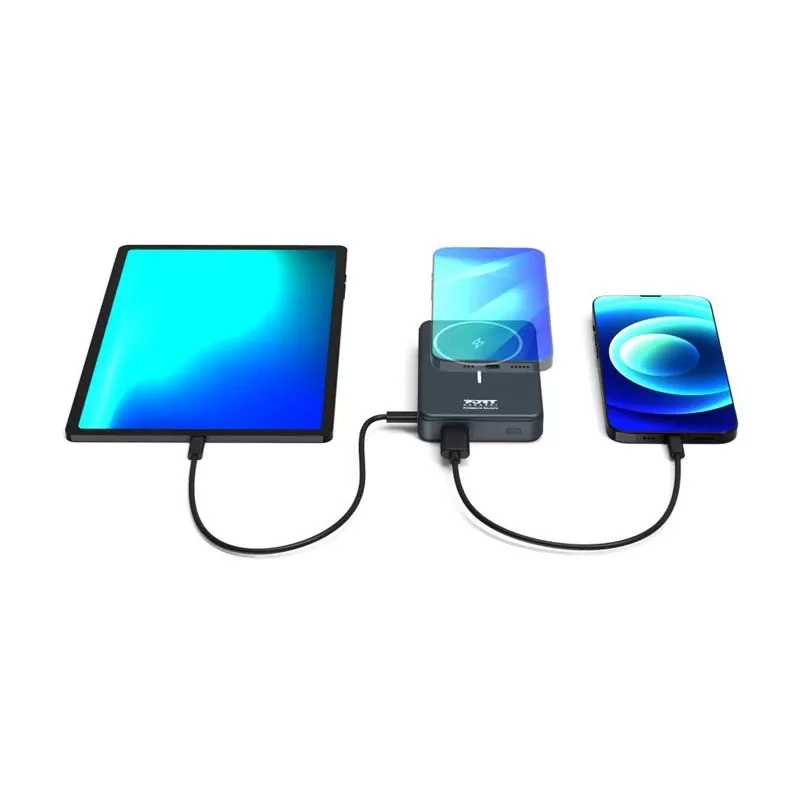 Port Designs 907005 10000 mAh bezvadu uzlādes ārējais akumulators, melns