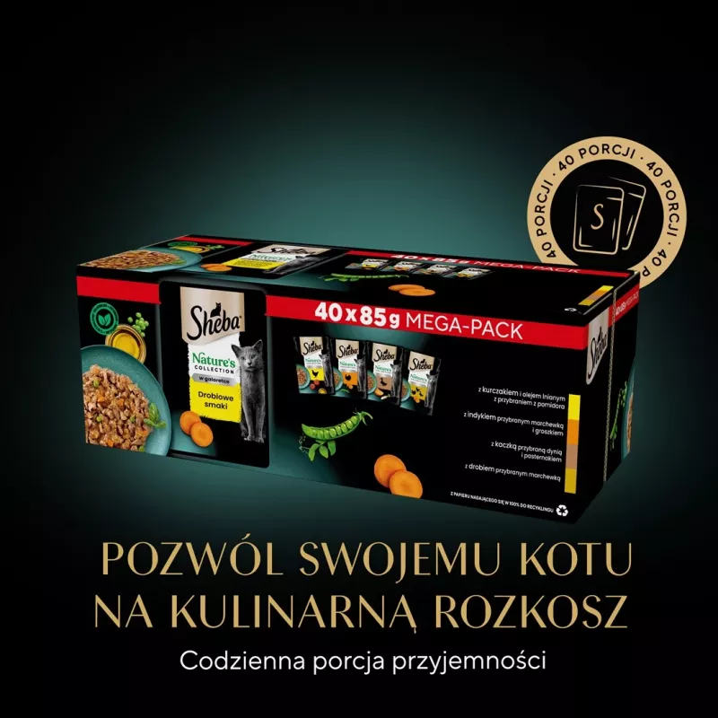 SHEBA Nature's Collection mājputnu garšu želejā - mitrā kaķu barība - 40 x 85g