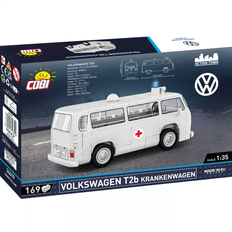 Cobi konstruktors Volkswagen T2b ātrās palīdzības automašīna mērogā 1:35, pelēks