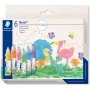 Tempera krāsu komplekts Staedtler 8853M C6 — pudeļu formāts, 6 krāsas (zaļa, oranža, rozā, violeta, dzeltena)