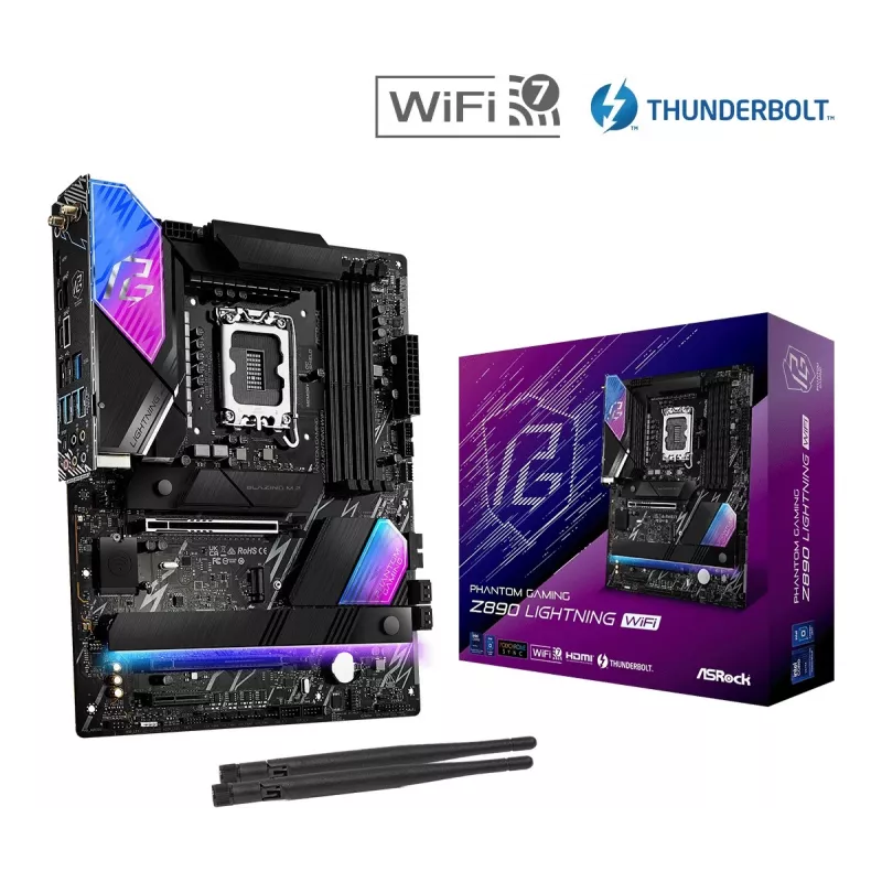 Mātesplate ASRock Z890 Lightning WiFi — Intel Z890, LGA1851, ATX, 4× DDR5, Wi‑Fi 7, 2.5Gb LAN, Thunderbolt 4