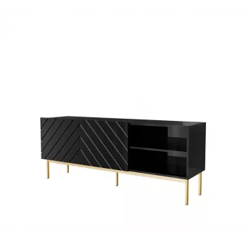 ABETO RTV skapis uz zelta krāsas tērauda rāmis 150x42x60 melns/glancēts melns