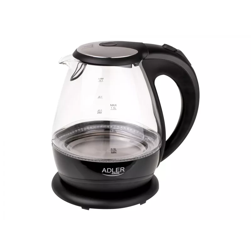 Tējkanna | Adler | Tējkanna | AD 1224 | Standarta | 2000 W | 1,5 L | Stikls | 360° grozāma pamatne | Melna